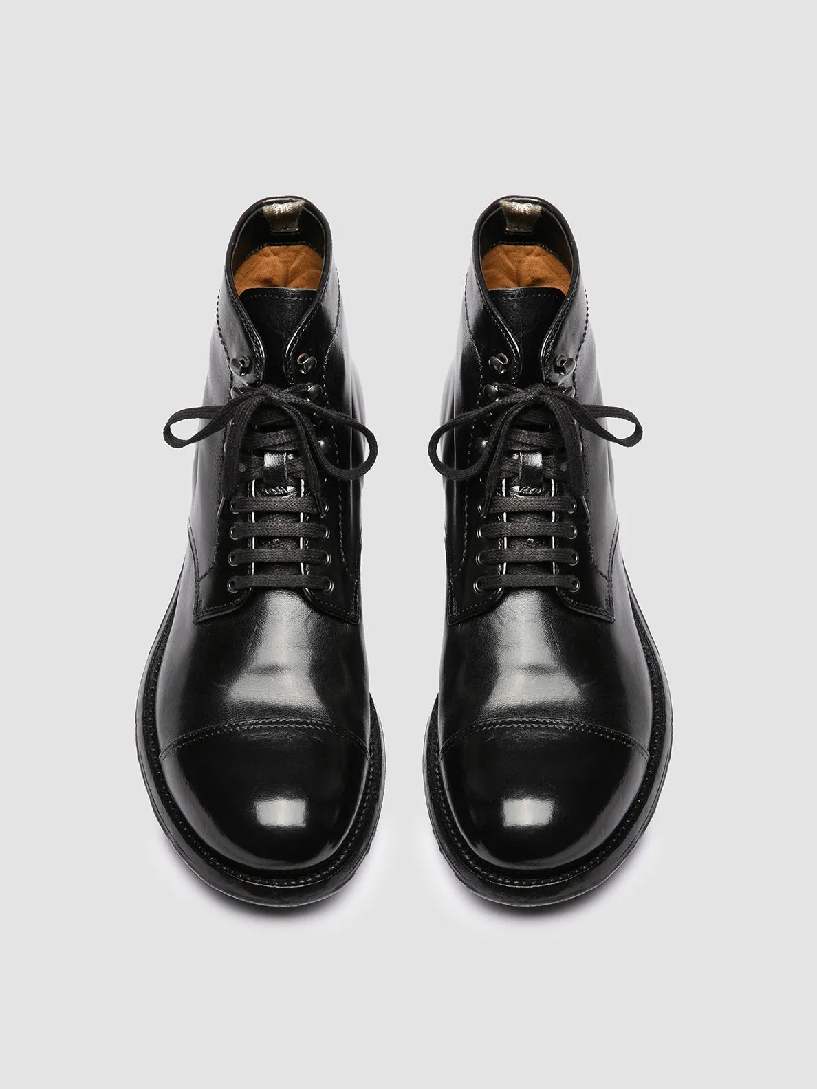 ADMIRAL 010 - Black Leather Lace-up Boots Indoor Compact Build