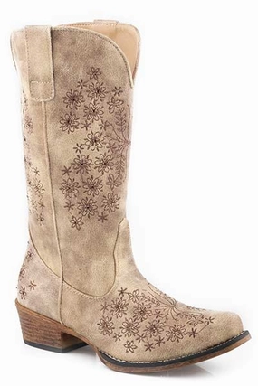 Roper Ladies Riley Flowers Snip Toe Boots Style 09-021-1566-3130 Thermal Core Nature Lover Comfort Lining Nature Lover