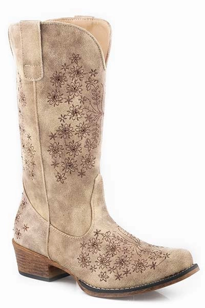 Roper Ladies Riley Flowers Snip Toe Boots Style 09-021-1566-3130 Shockproof