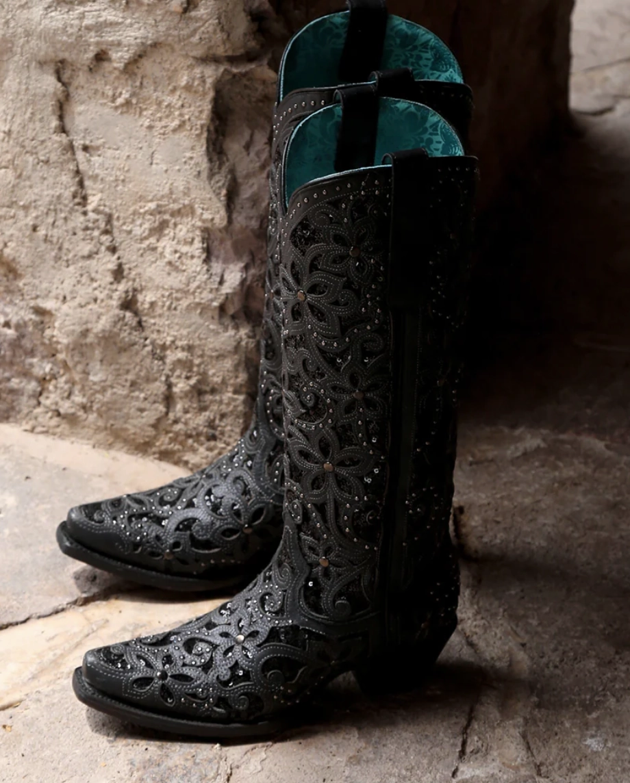 Corral Ladies Black Inlay Snip Toe  Boot Style A3589 Comfort Lining Mountain Climber