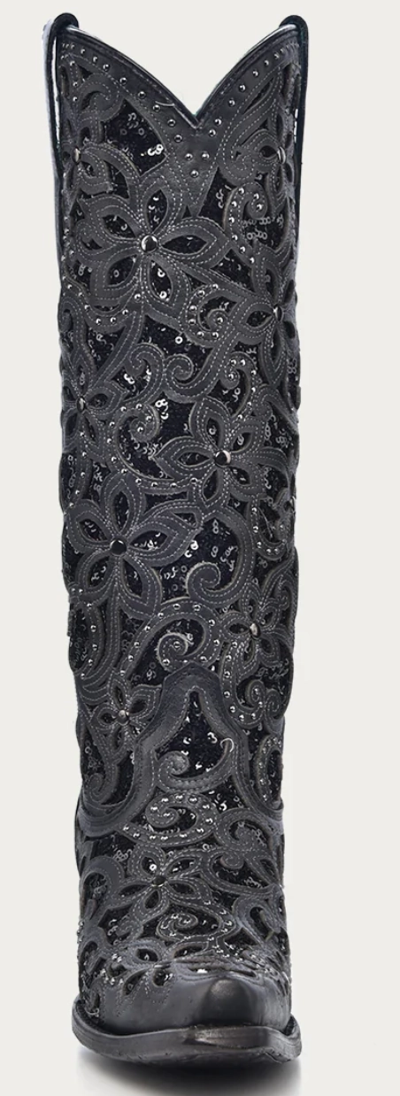 Reinforced Form Adventure Seeker Corral Ladies Black Inlay Snip Toe  Boot Style A3589