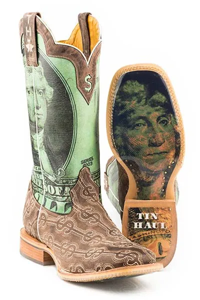 High-Quality Footwear Tin Haul Mens Duece Take The Money And Run Cowboy Boots Square Toe Style 14-020-0007-0350