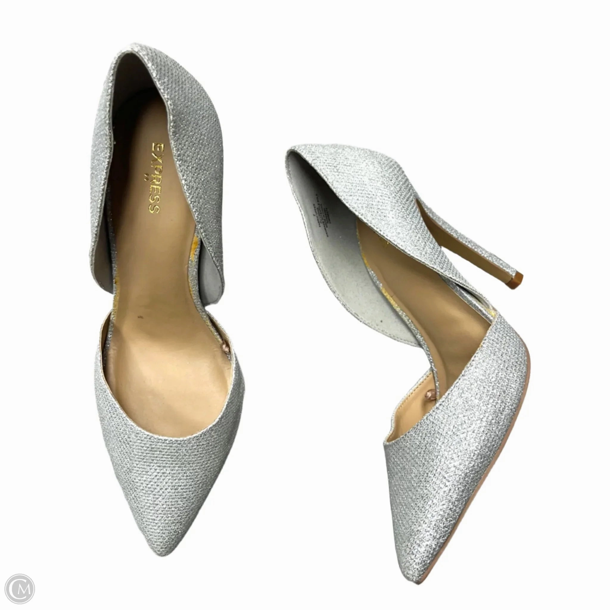 Adjustable Heel Sandals Tassel Accent Shoes Heels Stiletto By Express In Silver, Size: 7