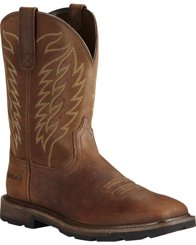 Ariat Men's Groundbreaker Square Toe Western Work Boots Style 10020059 Soft Material Walk Easy