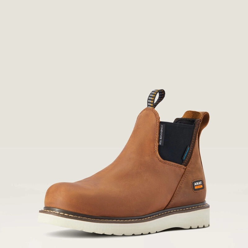 Comfortable Posture Ariat Ladies Rebar Wedge Chelsea Waterproof Composite Toe Work Boot Style 10042564