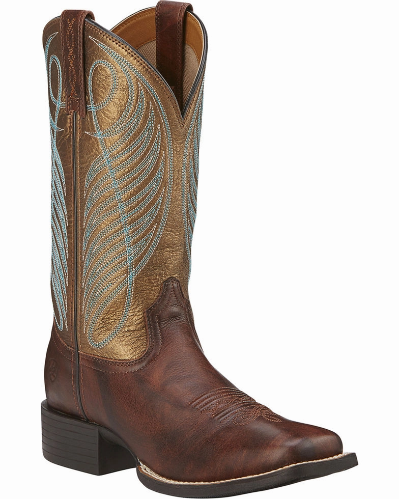 Ariat Women's Round Up Square Toe Cowgirl Boots Style 10016317 Elastic Material