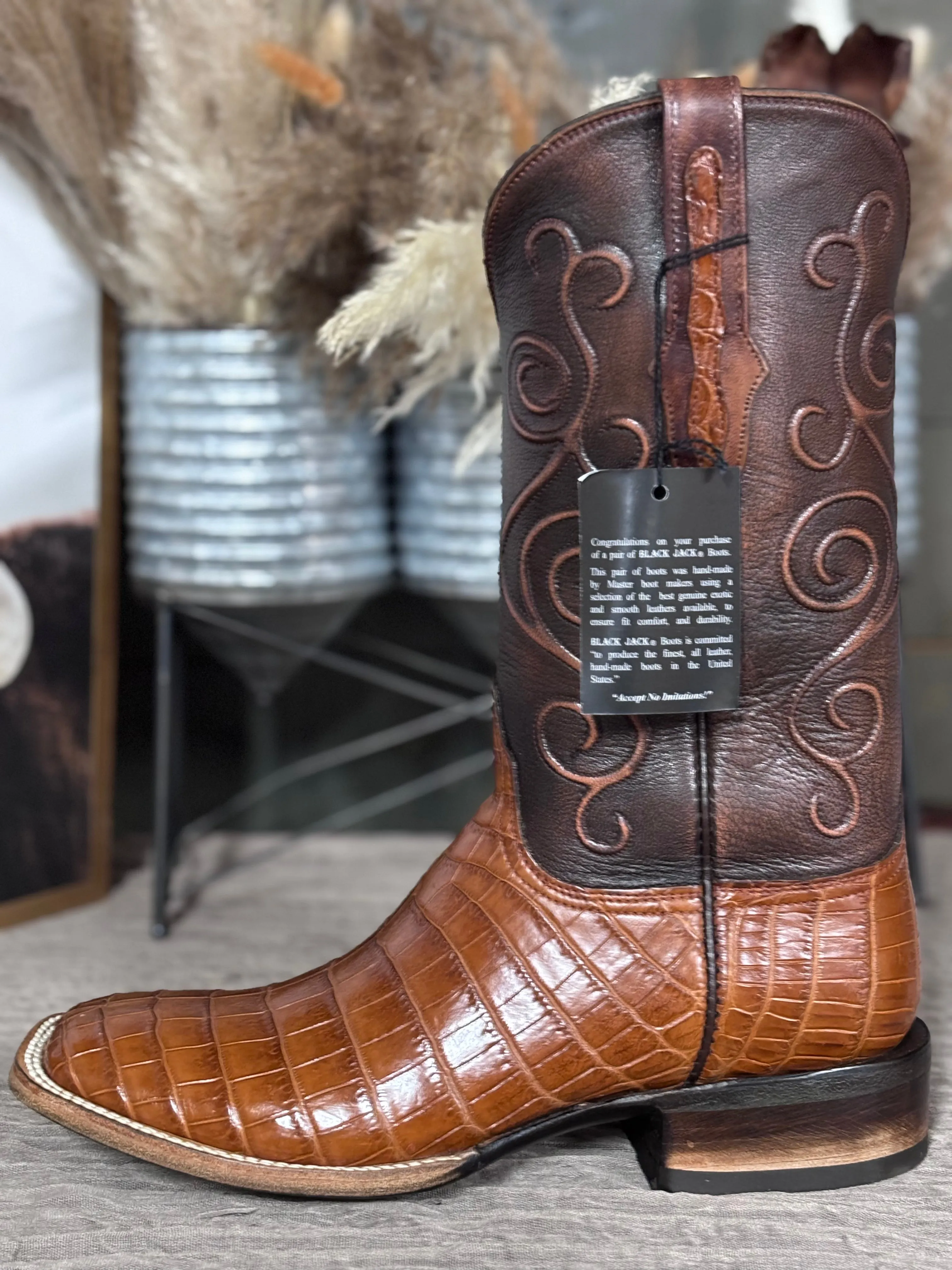 Flexible Frame Rough Trail Hiker Black Jack Nile Croc Belly Boots