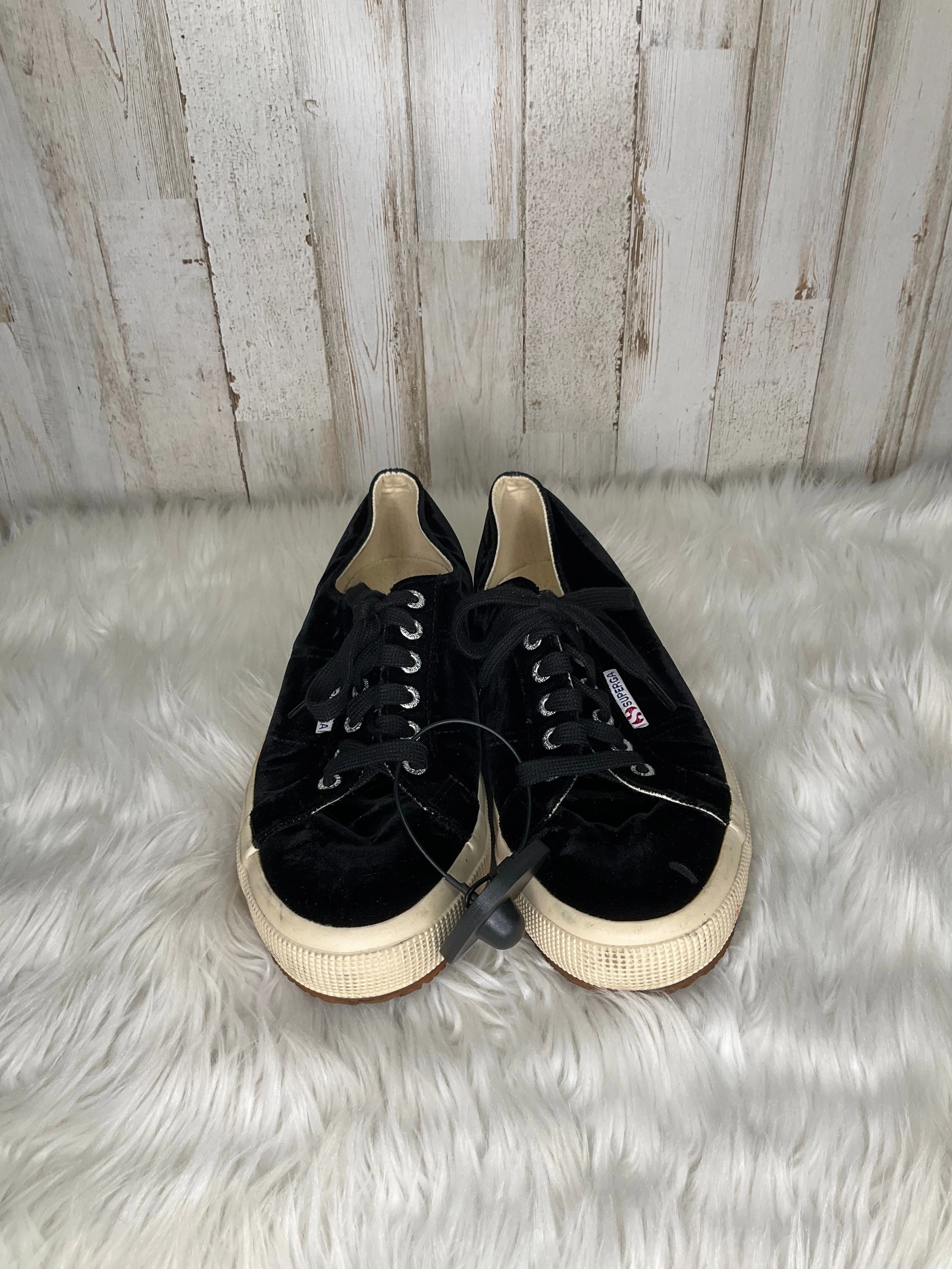Vegan Leather Construction Abduction Guide Black & Cream Shoes Sneakers Superga, Size 9