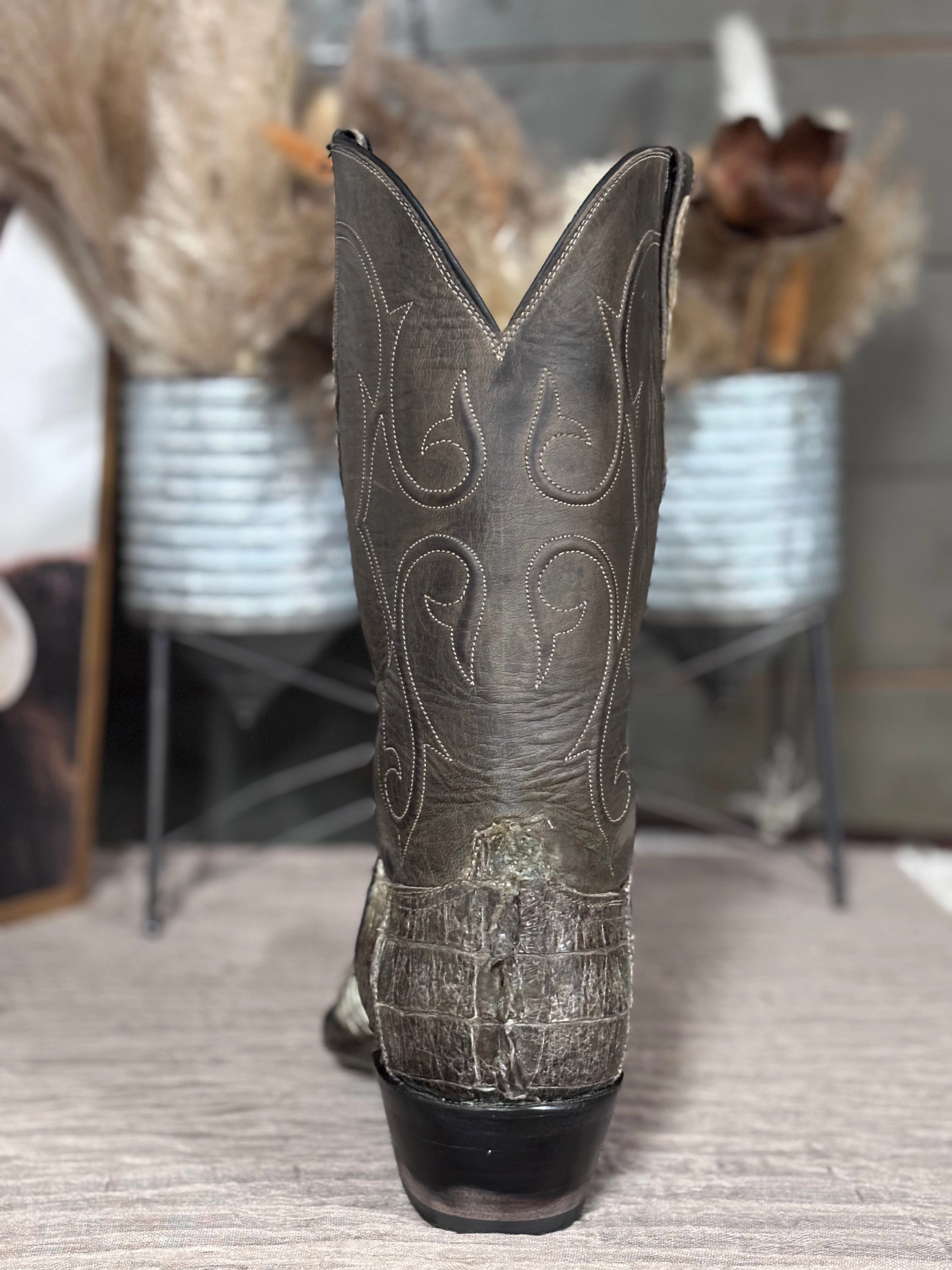 Black Jack Caiman Tail Boots Suede Strap