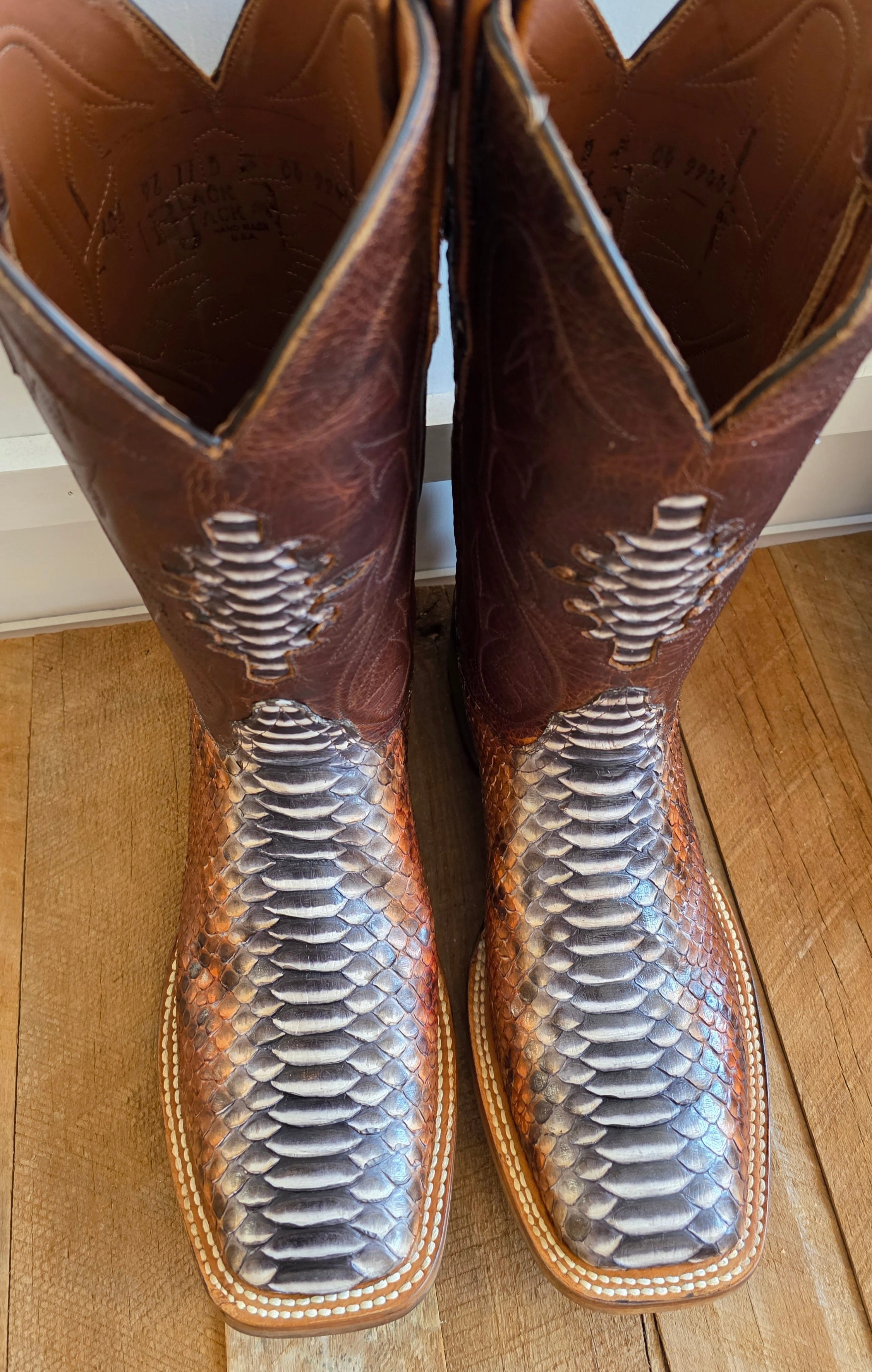 Mid Rise Well   Made Black Jack Python Cowboy Boots - Rust Dyed Triad