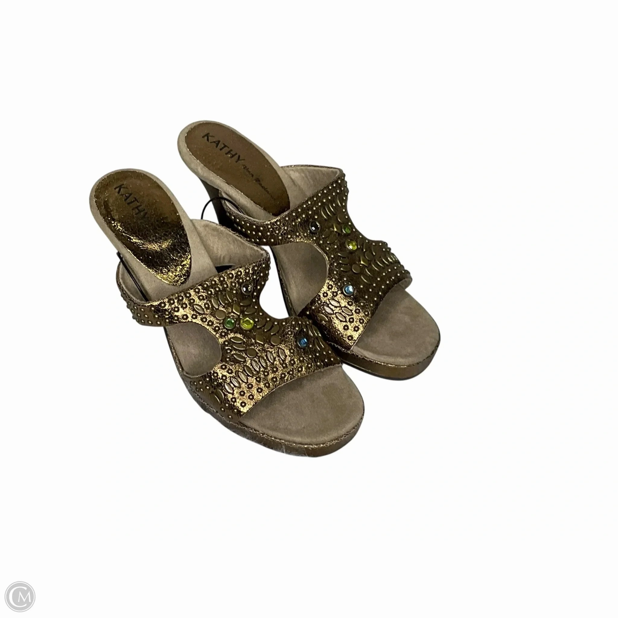 Padded Tongue Designer Wedding Shoes Shoes Heels Stiletto By Kathy Van Zeeland In Gold & Tan, Size: 7.5