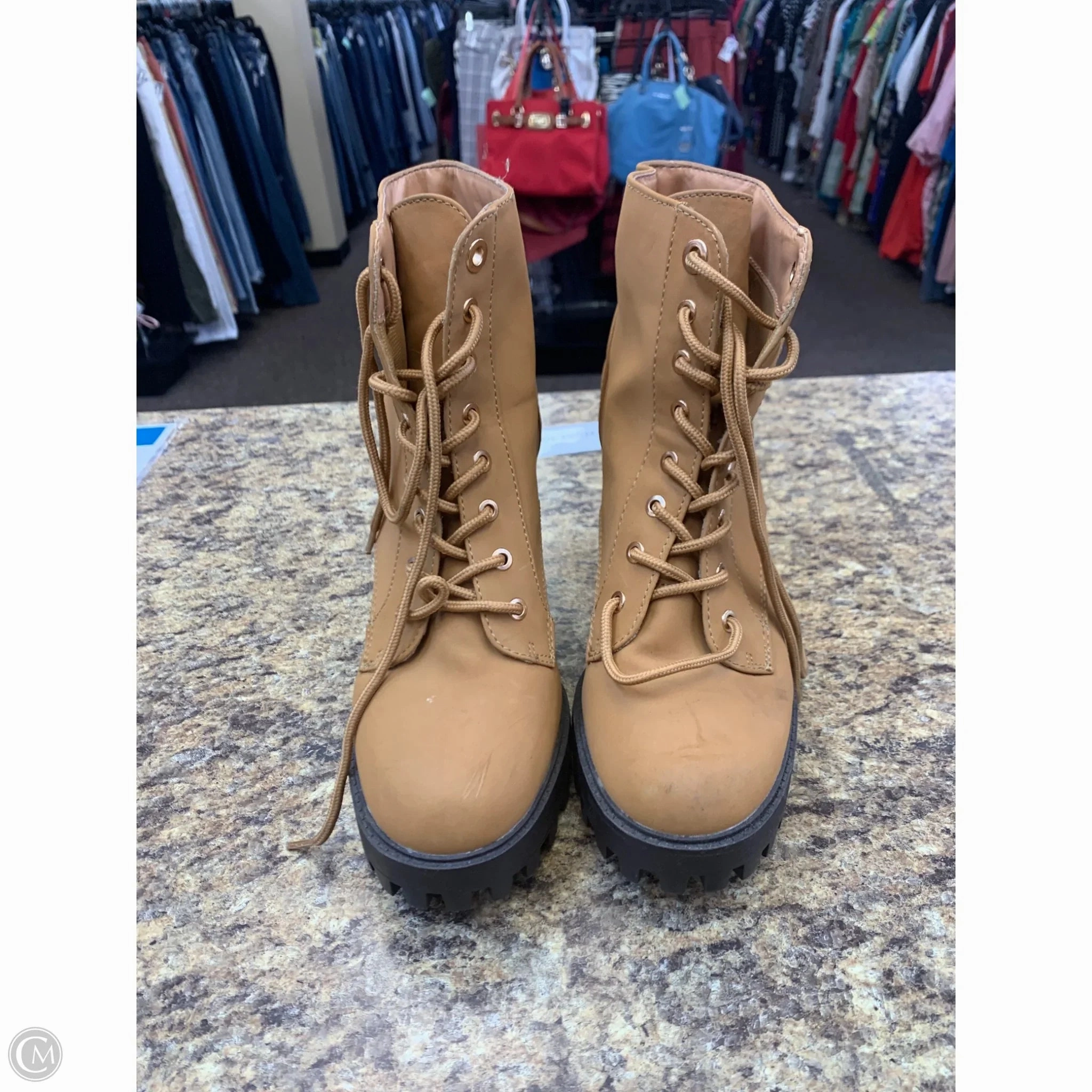 Casual Sandals Elegant Booties Shoes Heels Block By Bamboo In Brown, Size: 8.5