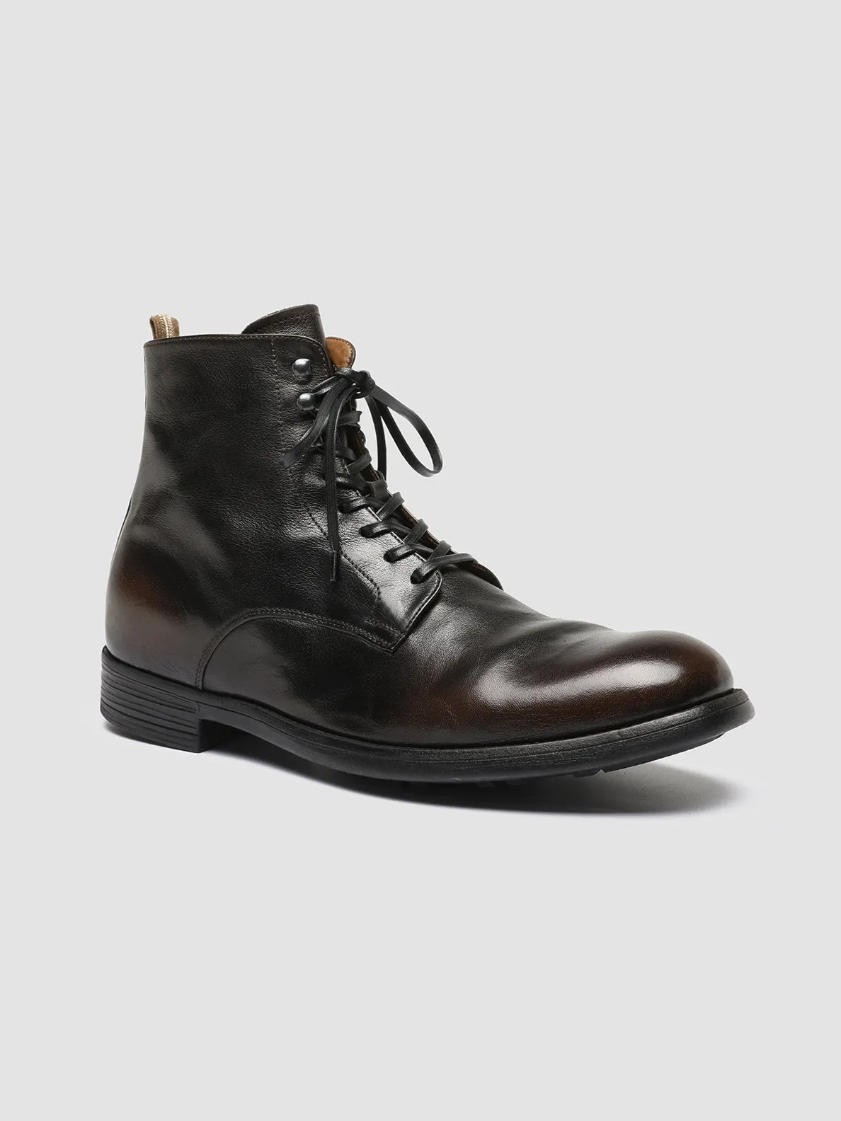 Nylon Material CHRONICLE 004 - Dark Brown Leather Ankle Boots