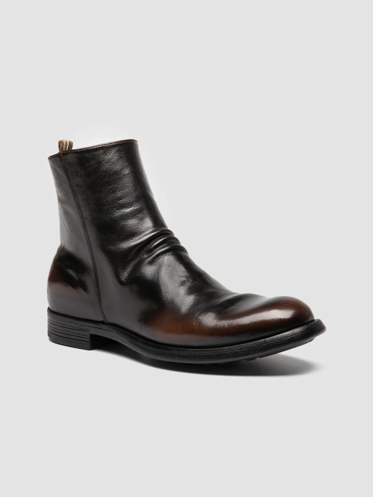 Grippy Outsole Rough Terrain CHRONICLE 058 - Dark Brown Leather Zipped Boots