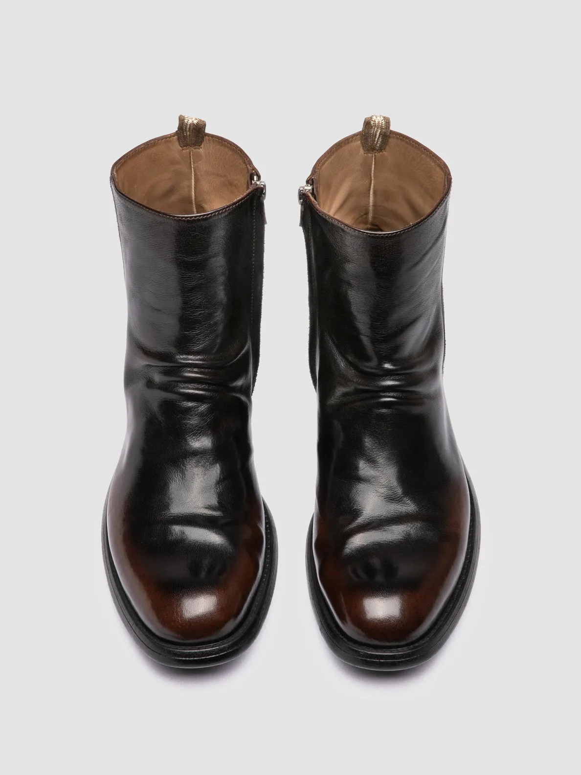 CHRONICLE 058 - Dark Brown Leather Zipped Boots Low Profile Rough Terrain