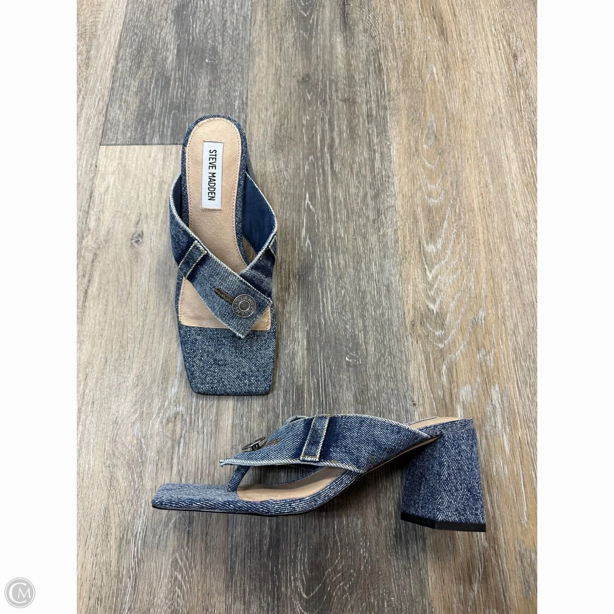 Chic Heeled Booties Luxury Office Shoes Shoes Heels Block By Steve Madden In Blue Denim, Size: 6.5