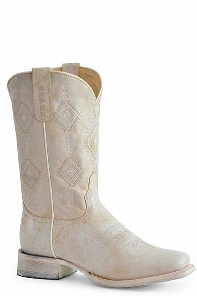 Moisture wicking Minimal Silhouette Roper Ladies Square Toe White Aztec Boot Style 09-021-7016-8510