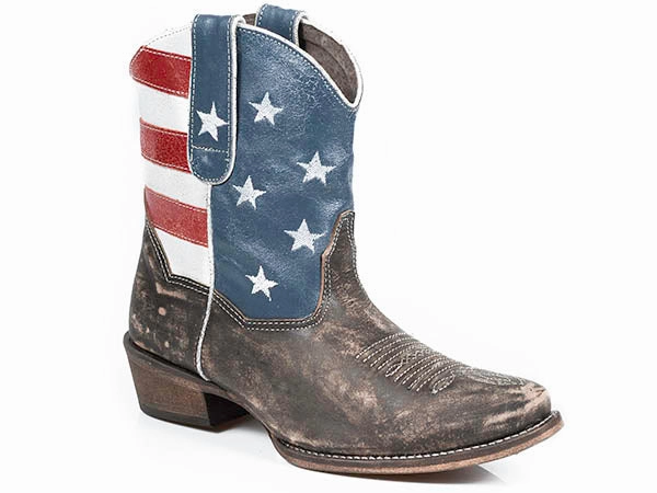 Flexible Comfort Slip Resistant Rural Traveler Roper Womens American Beauty Shorty USA Flag Cowgirl Boots Style 09-021-0977-0102