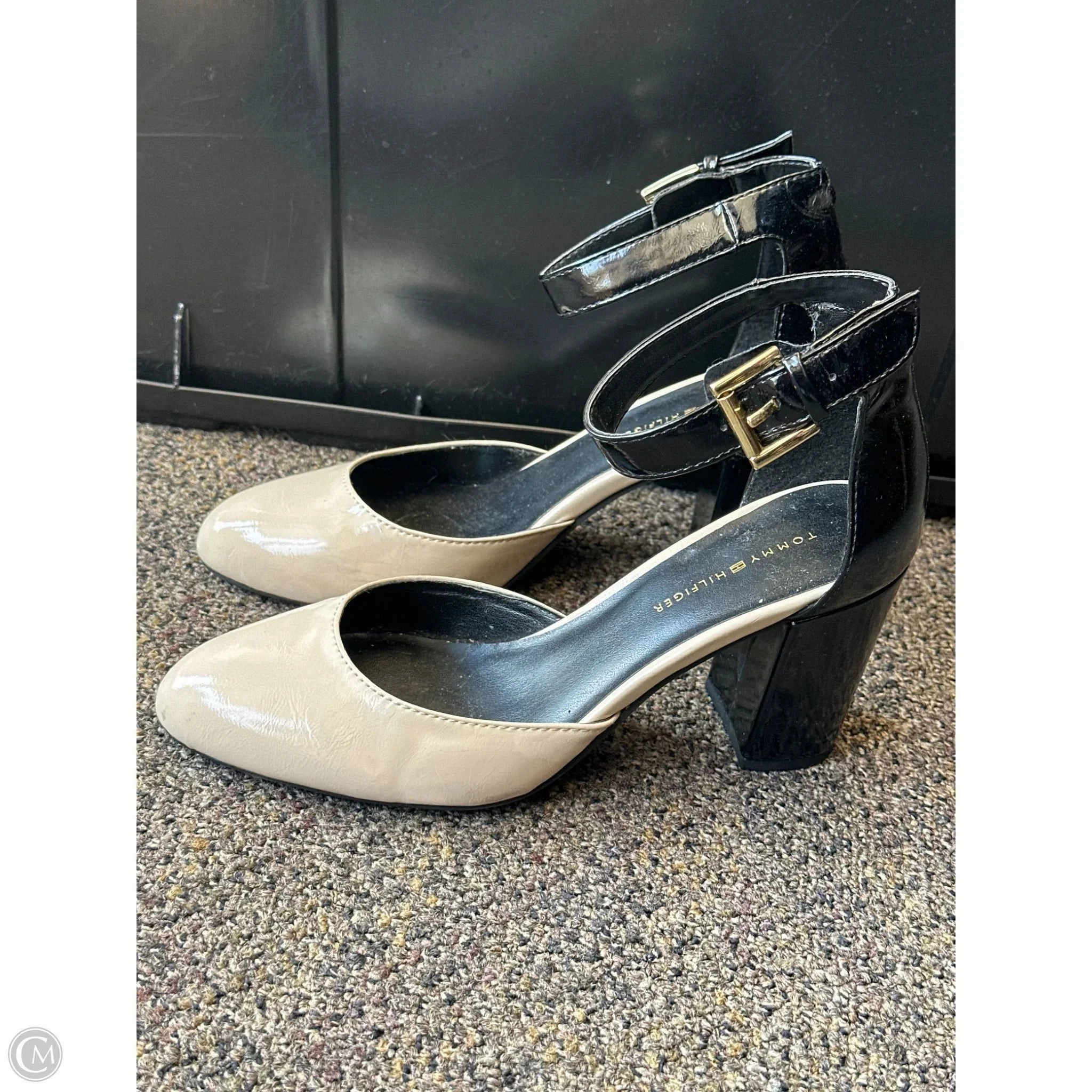 Peep Toe Pumps Peep Toe Sandals for Party Shoes Heels Block By Tommy Hilfiger In Black & Cream, Size: 6