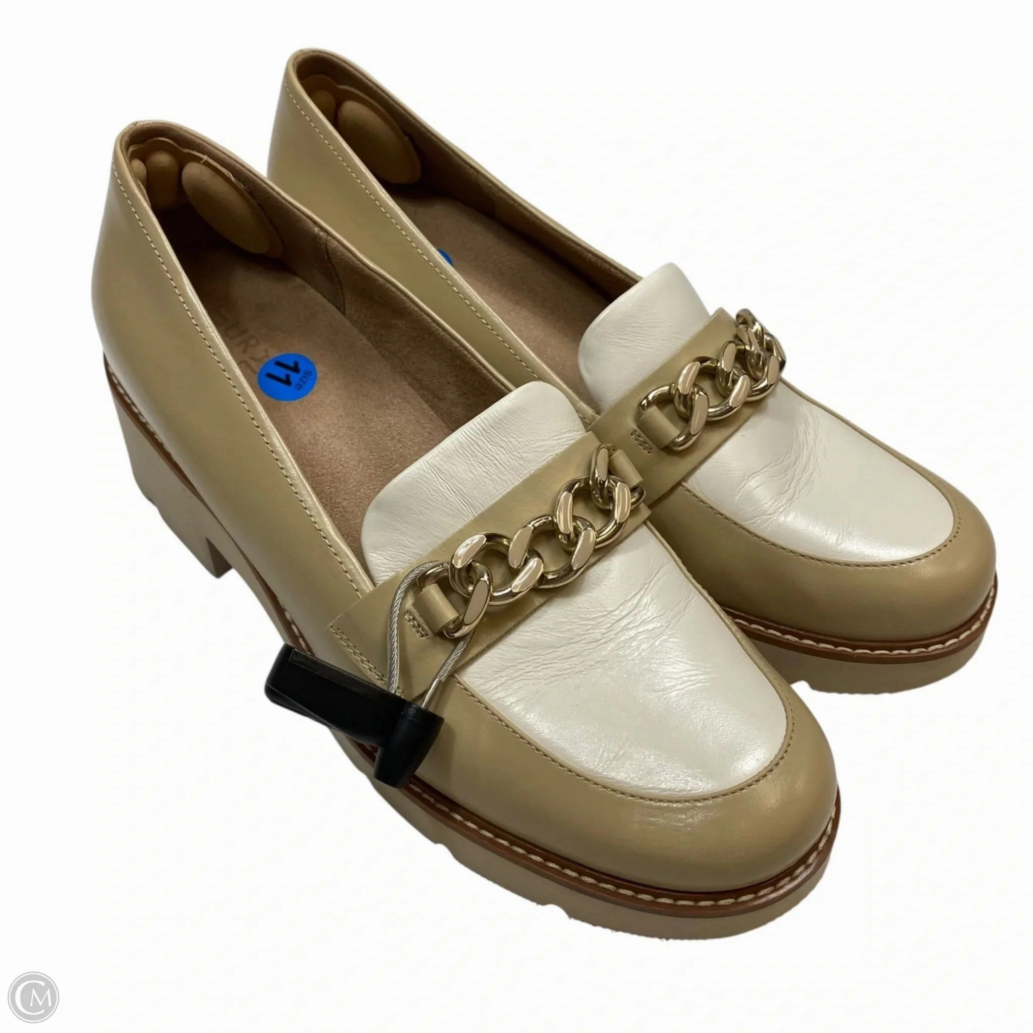 Shoes Heels Block By Naturalizer In Tan & White, Size: 11 Peep Toe Leather Pumps Stable base