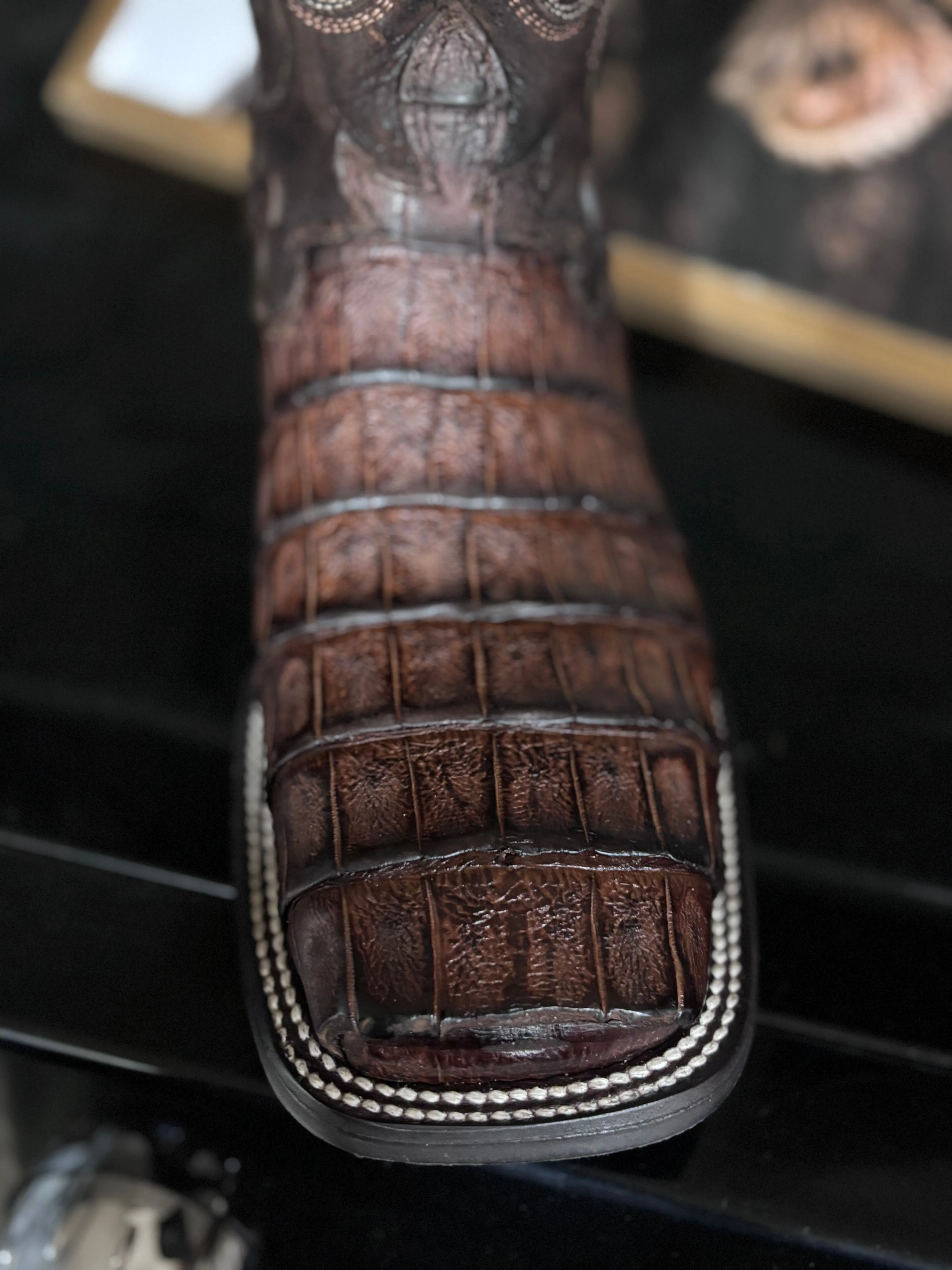 Middle-Aged Man Crisp Lines Corral Men's Boots Genuine Alligator