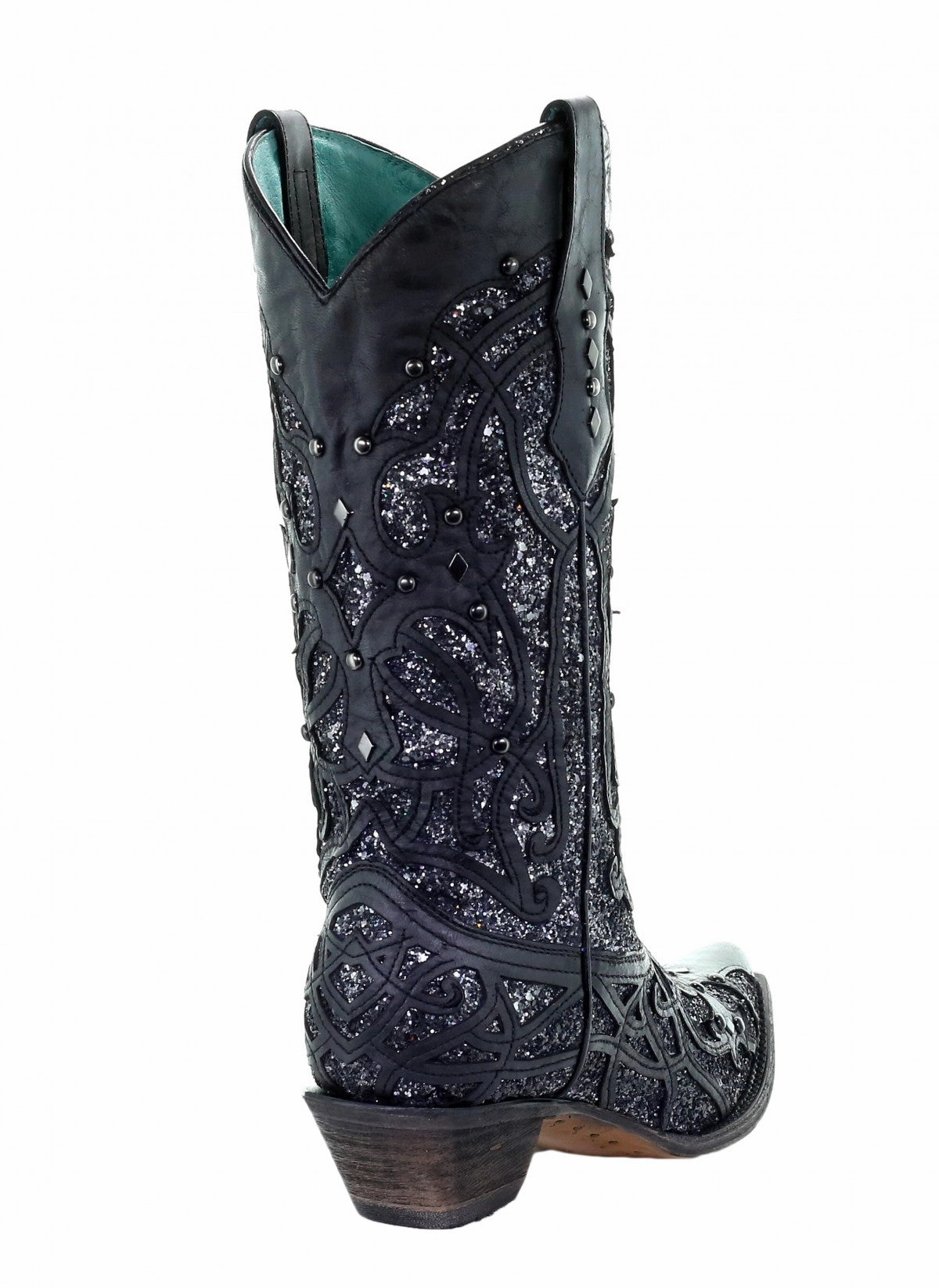 Daily Comfort Corral Black Glitter Inlay and Studs Snip Toe Style C3423