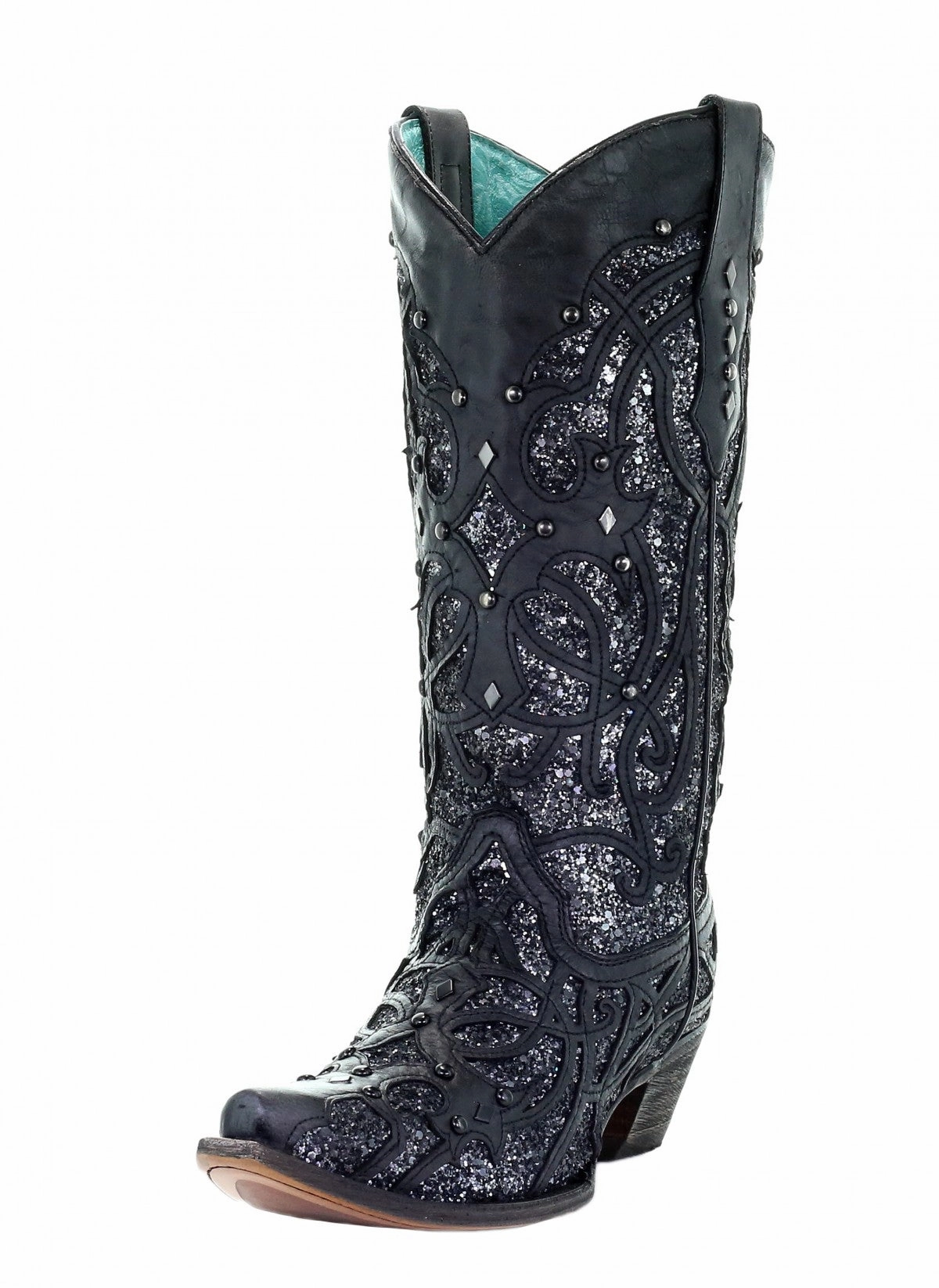 Timeless Design Winter Comfort Corral Black Glitter Inlay and Studs Snip Toe Style C3423