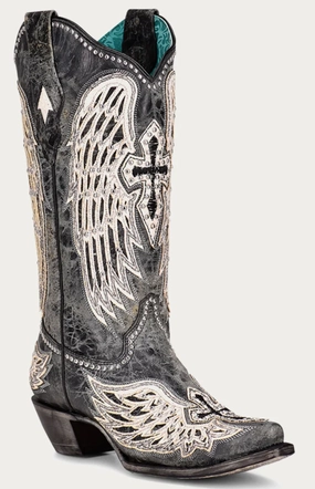 Corral Ladies Black Cross and Wings Overlay Boots Style A4232 Tread Pattern Eco Material Hiking Trails