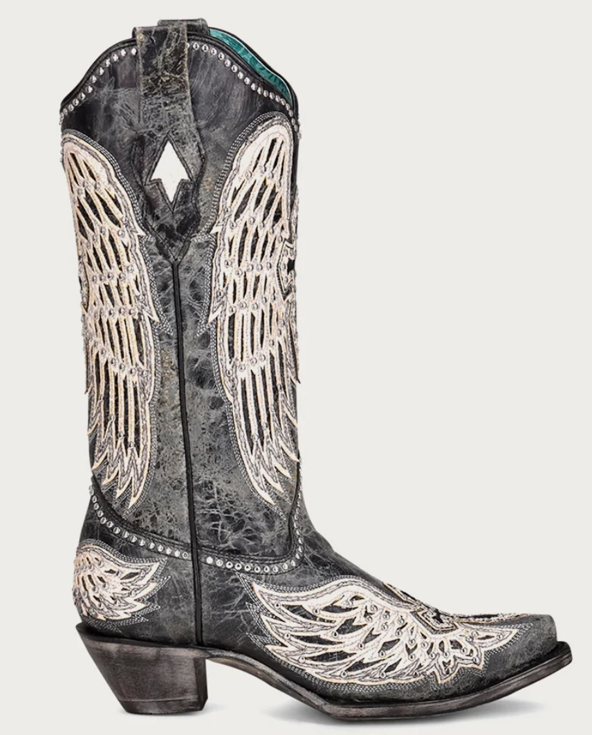 Flexible Movement Corral Ladies Black Cross and Wings Overlay Boots Style A4232