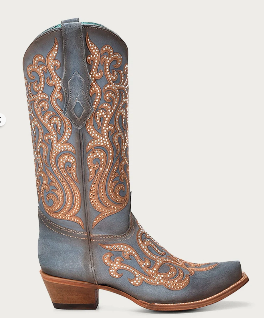 Cool Look Corral Ladies Blue Overlay and Crystals Boots Style C4124