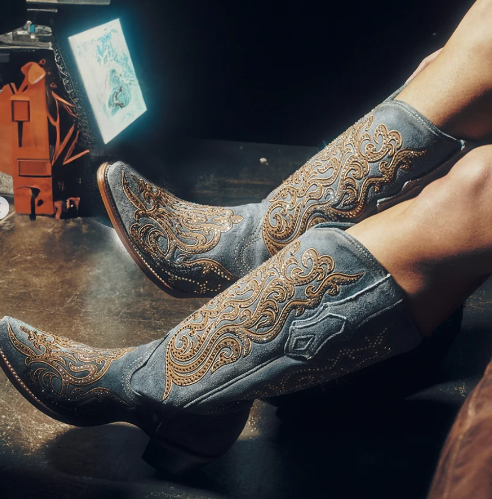 subtle style Seamless Comfort Outdoor Explorer Corral Ladies Blue Overlay and Crystals Boots Style C4124