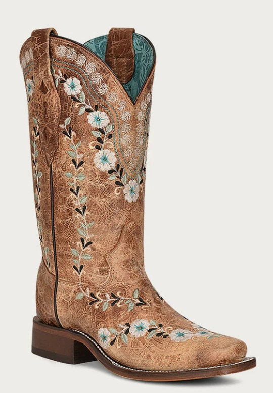 CORRAL LADIES FLORAL EMBROIDERY SQUARE TOE GLOW IN THE DARK BOOTS STYLE A4398 Breathable Comfort Seeker