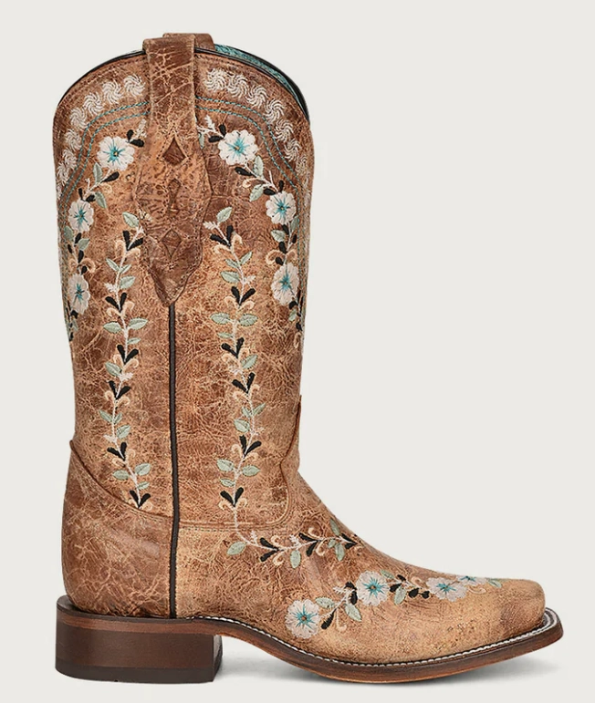 Premium Craft Artisan Market CORRAL LADIES FLORAL EMBROIDERY SQUARE TOE GLOW IN THE DARK BOOTS STYLE A4398