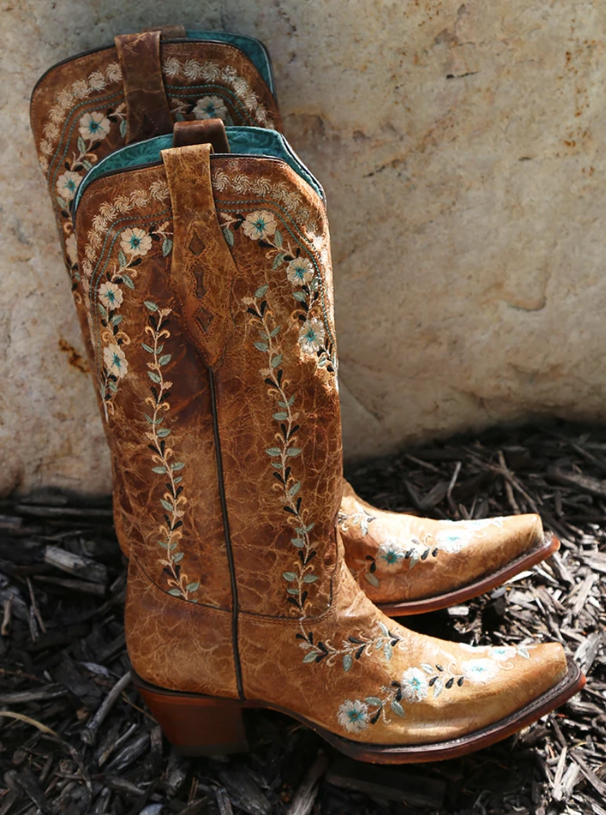 Mid Rise Cabin Cozy Corral Ladies Flowered Embroidery Glow in Dark Boots Style A4439