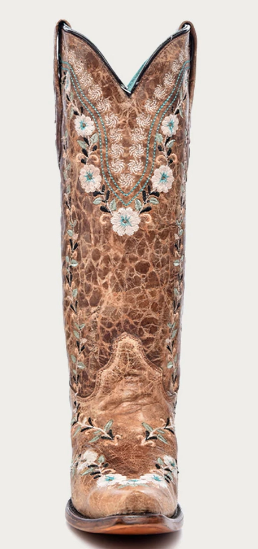 Zip Up Anti Abrasion Corral Ladies Flowered Embroidery Glow in Dark Boots Style A4439