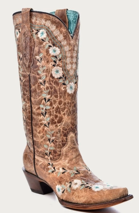 Functional Footwear Round Toe Corral Ladies Flowered Embroidery Glow in Dark Boots Style A4439
