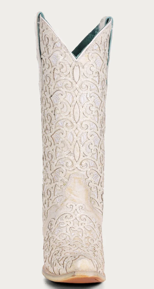 Quick Drying Rainy Day Commuter Concert Look Corral Ladies White Glitter Inlay Boots Style C4050