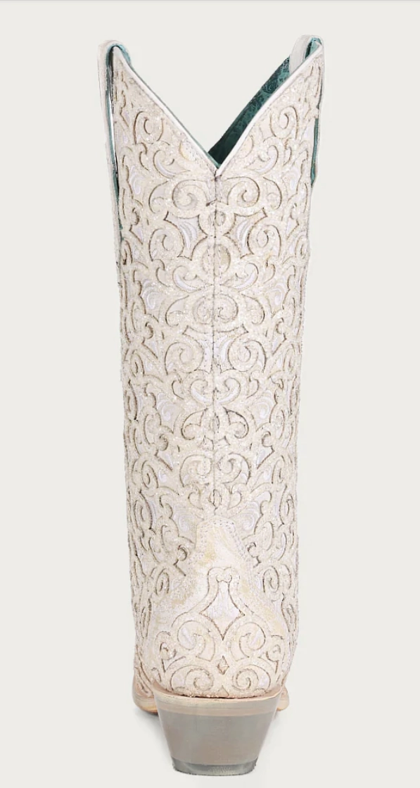 Corral Ladies White Glitter Inlay Boots Style C4050 EasyToClean Non Marking