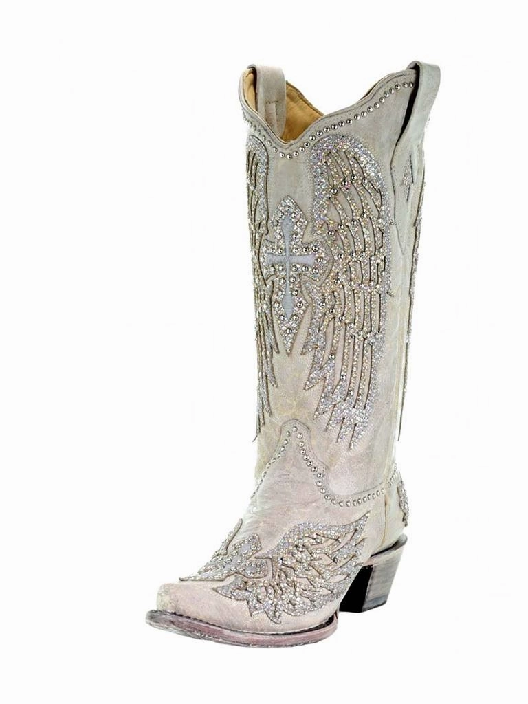 Corral Ladies White Winged Cross Glitter Overlay Boots Style A3571 Resort Mode