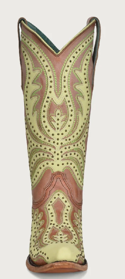 Nordic Calm CORRAL LIME GREEN OVERLAY SNIP TOE BOOTS STYLE C3971
