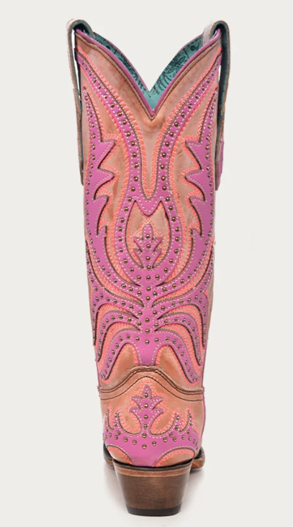 CORRAL LADIES PINK OVERLAY SNIP TOE GLOW IN THE DARK BOOTS STYLE C3970 Insulated Stylish Explorer