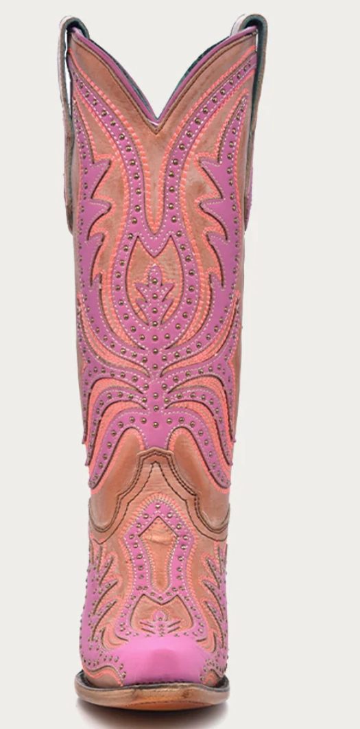 CORRAL LADIES PINK OVERLAY SNIP TOE GLOW IN THE DARK BOOTS STYLE C3970 Minimal Weight