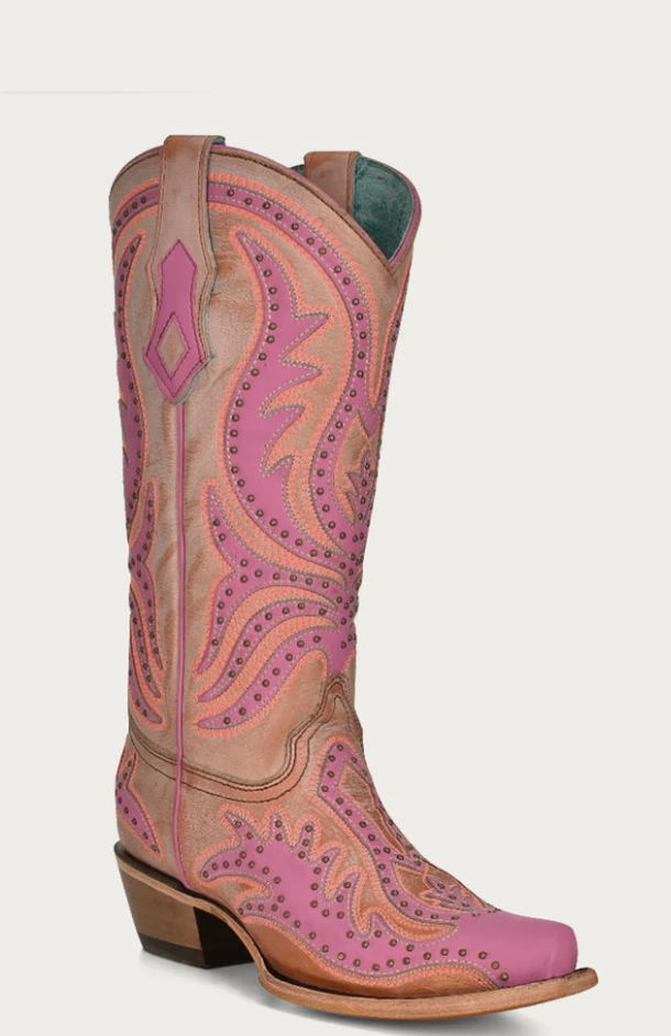 Built For Adventure Protective Finish Morning Walk CORRAL LADIES PINK OVERLAY SNIP TOE GLOW IN THE DARK BOOTS STYLE C3970
