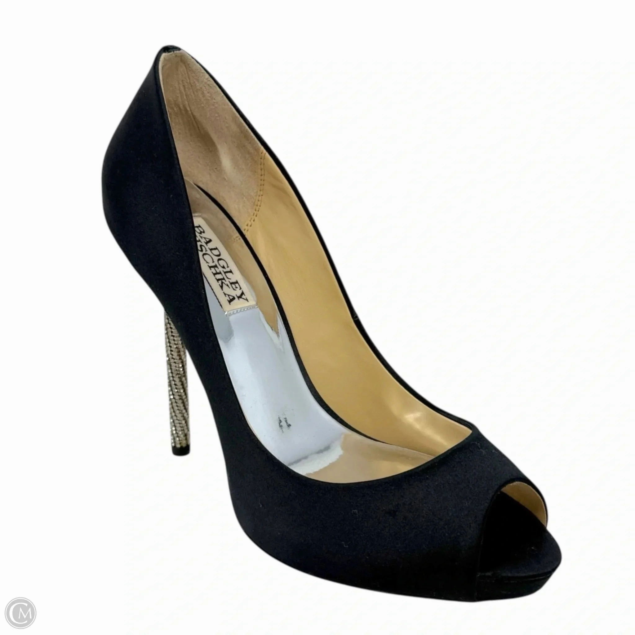 Peep Toe Pumps Comfort Fit Diego Crystal Stiletto Heel Dress Pumps By Badgley Mischka In Black, Size: 7