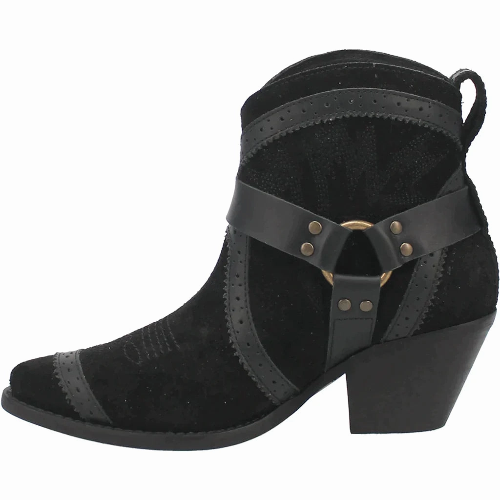 DINGO GUMMY BEAR LEATHER BLACK SUEDE BOOTIE STYLE DI747BK25 Wide Cut