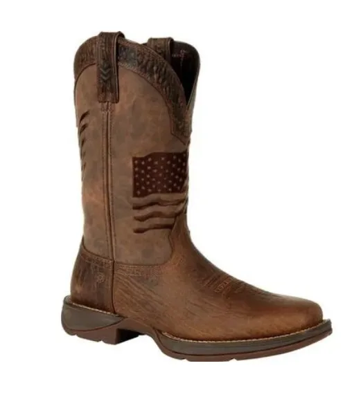 EverydayUse Winter Scene DURANGO MENS BROWN DISTRESSED FLAG EMBROIDERY WESTERN BOOT STYLE DDB0314