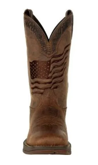 Young Professional DURANGO MENS BROWN DISTRESSED FLAG EMBROIDERY WESTERN BOOT STYLE DDB0314