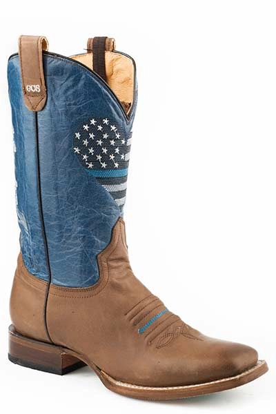 Dual Lined Roper Ladies Square Toe Thin Blue Line Heart Boot Style 09-021-8252-1574