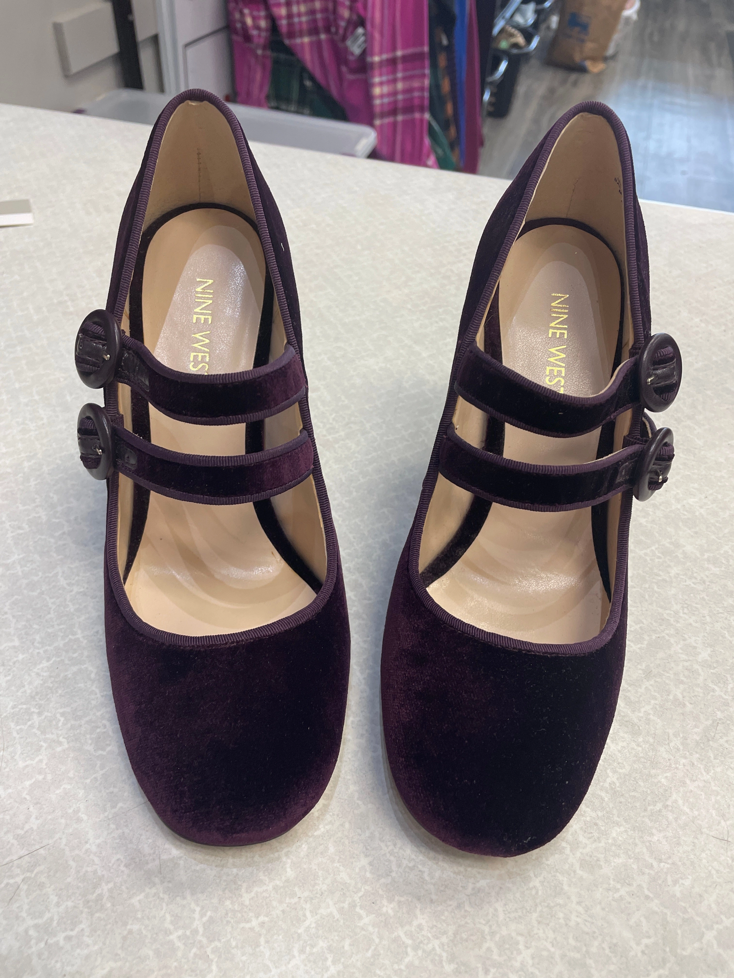 Designer Stilettos Comfortable Collar Shoes Heels Block By Nine West In Purple, Size: 6.5
