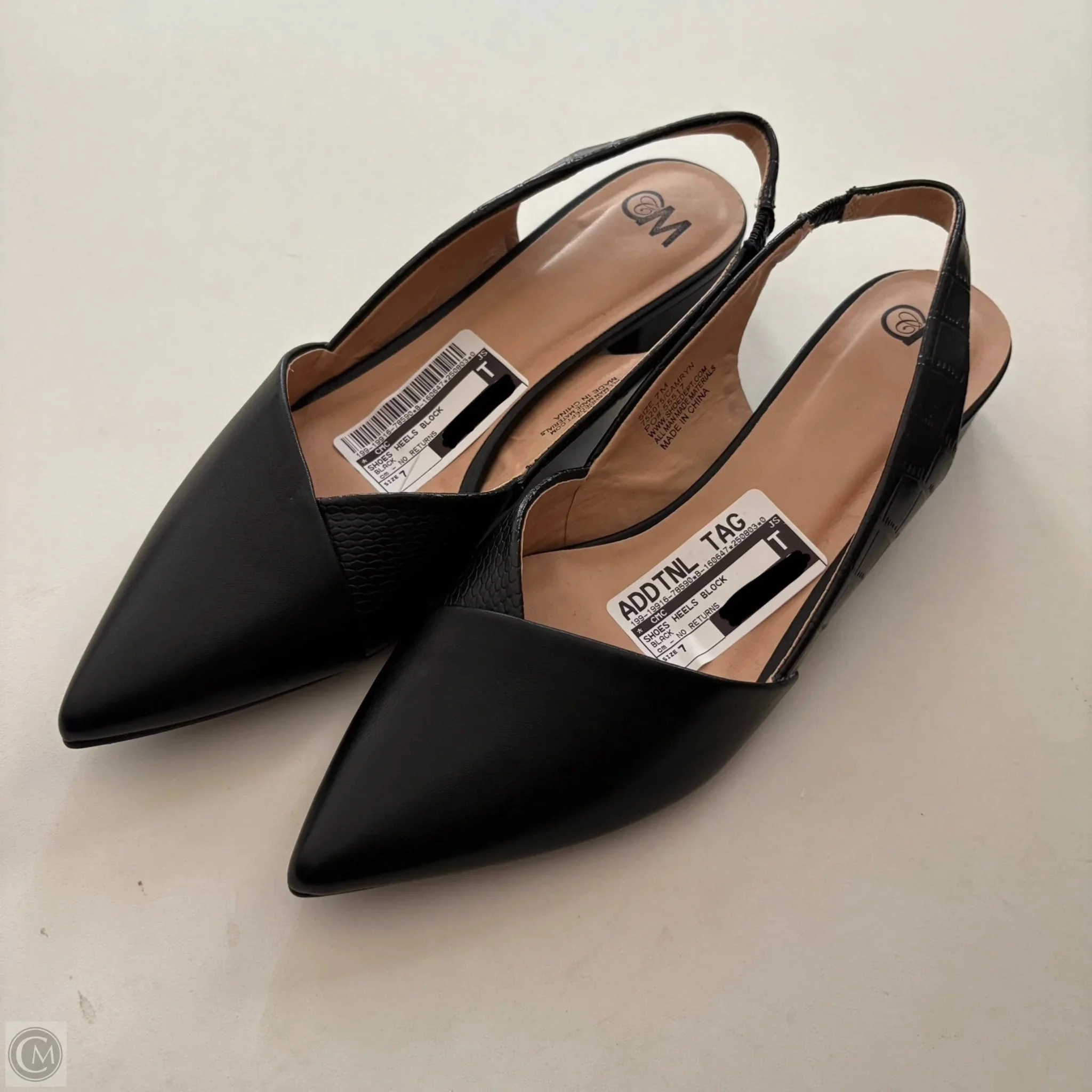 Shoes Heels Block By cm In Black, Size: 7 Comfort footbed Pointed Heeled Shoes